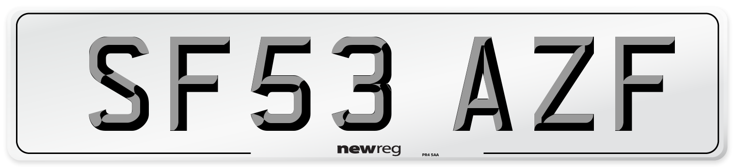 SF53 AZF Number Plate from New Reg